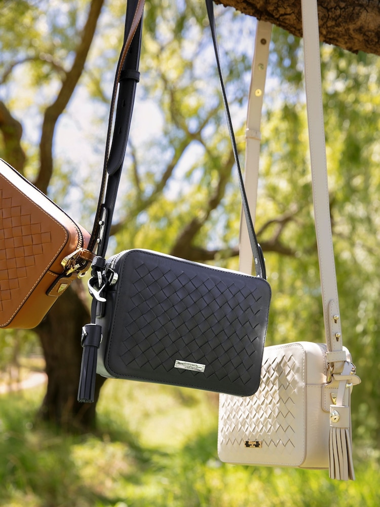 Aspinal of London Brown Slot Weave Leather Camera Bag with Tassel - Image 7 of 7