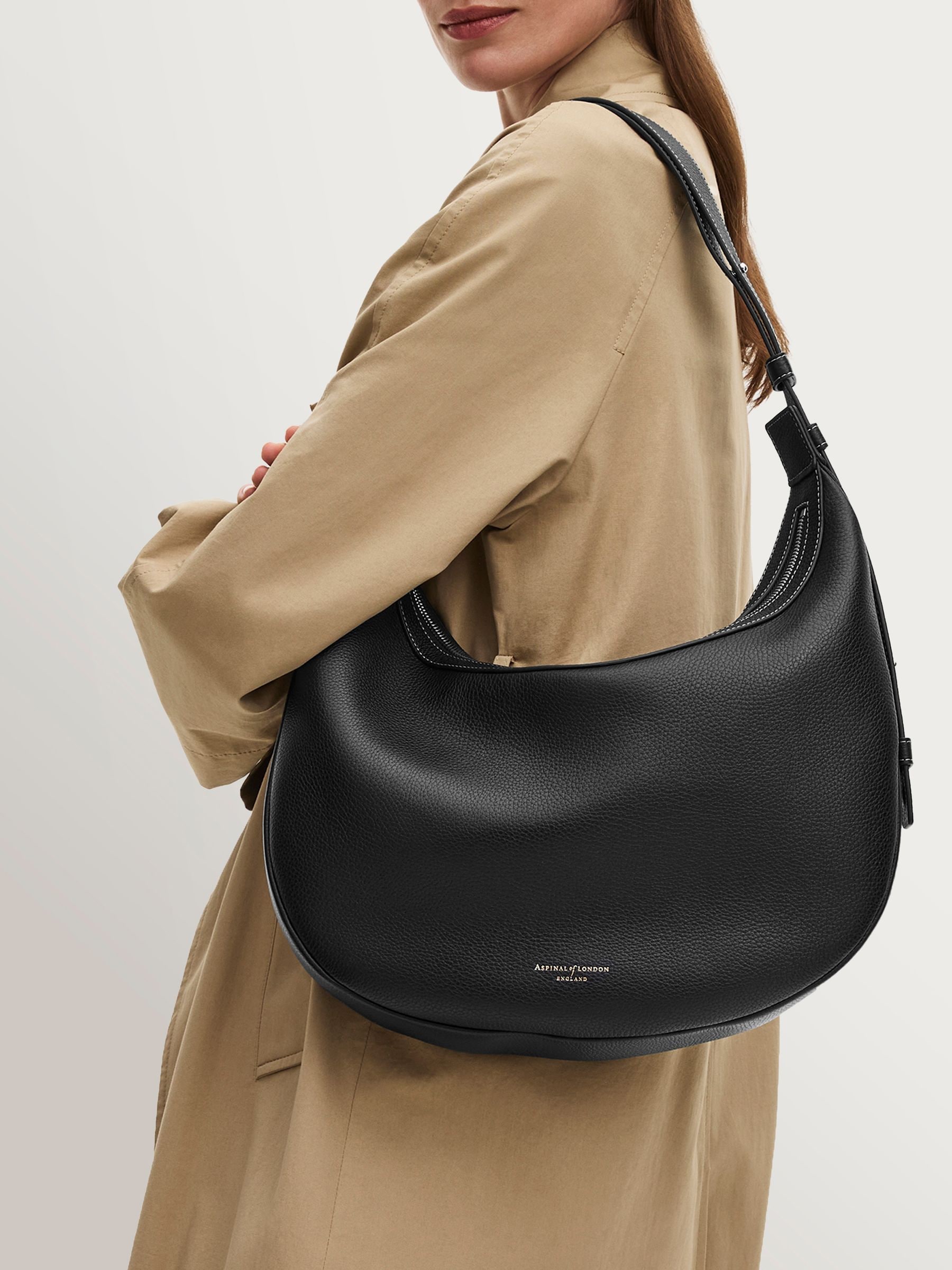 Buy Aspinal of London Black Hudson Slouchy Crescent Pebble Bag