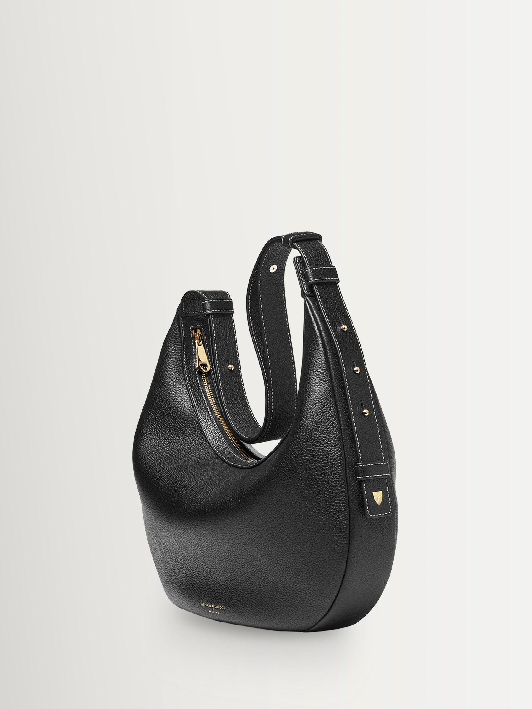 Buy Aspinal of London Black Hudson Slouchy Crescent Pebble Bag