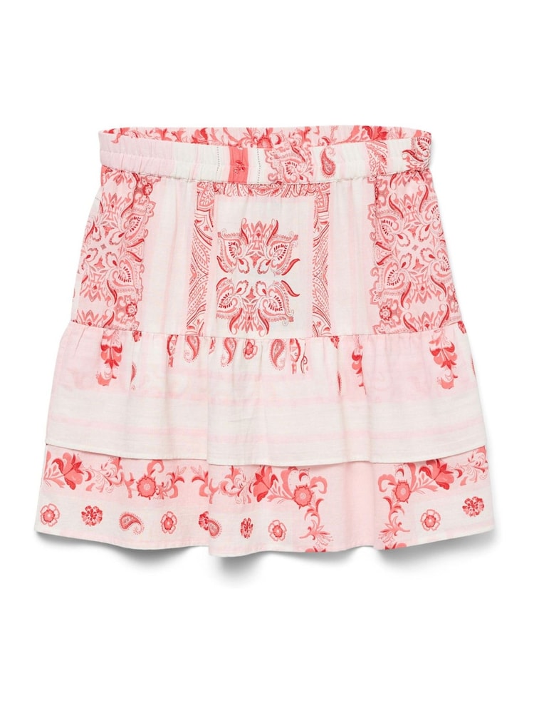 VERO MODA Red 100% cotton Paisley Printed Tiered Short Skirt - Image 6 of 6