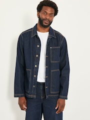 FatFace Dark Vintage Blue Denim Worker Jacket - Image 2 of 6
