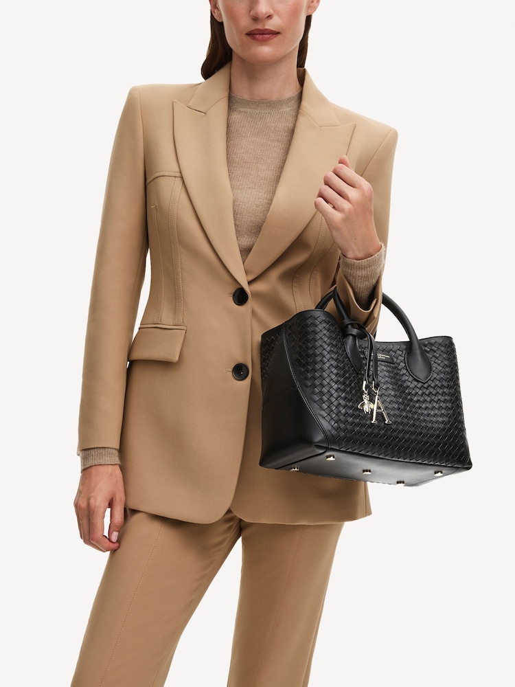 Aspinal of London Black London Tote Midi Weave Leather Bag - Image 2 of 7