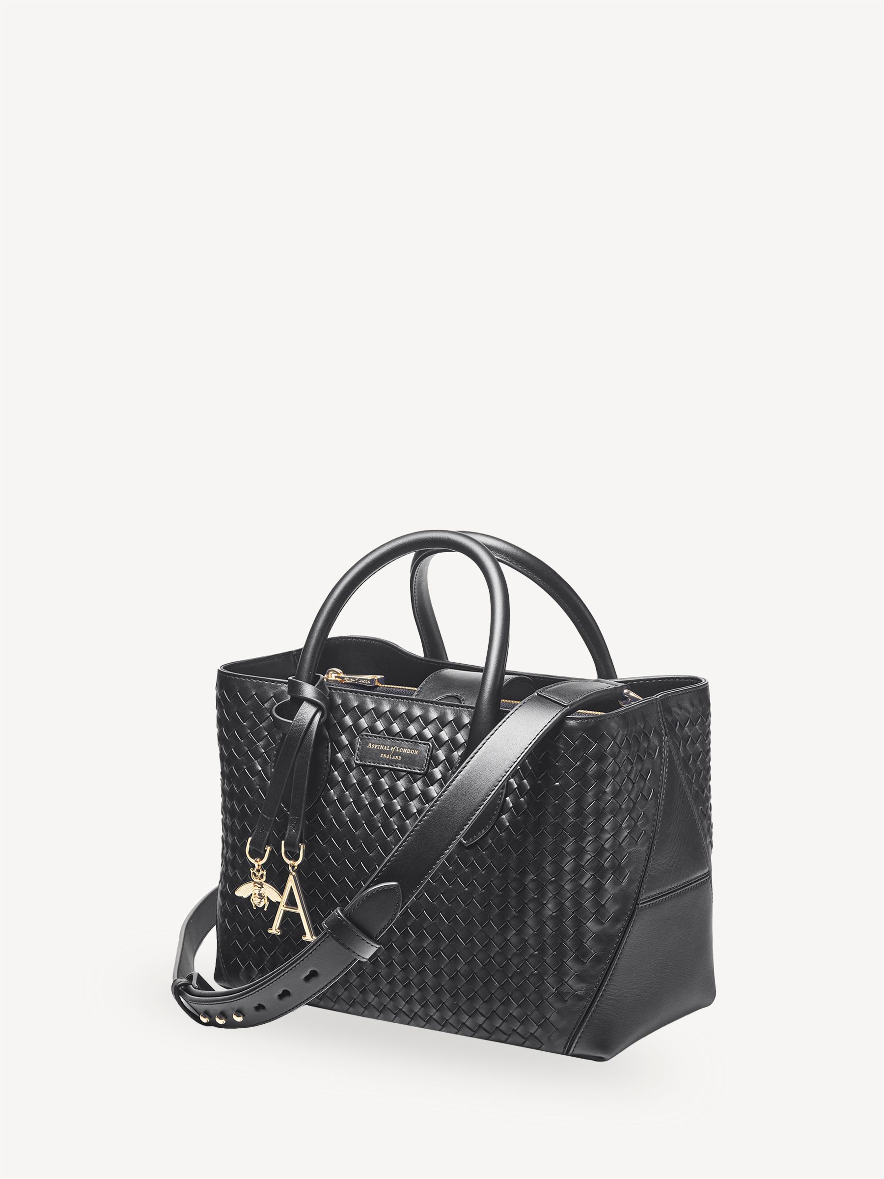 Buy Aspinal of London Black London Tote Midi Weave Leather Bag