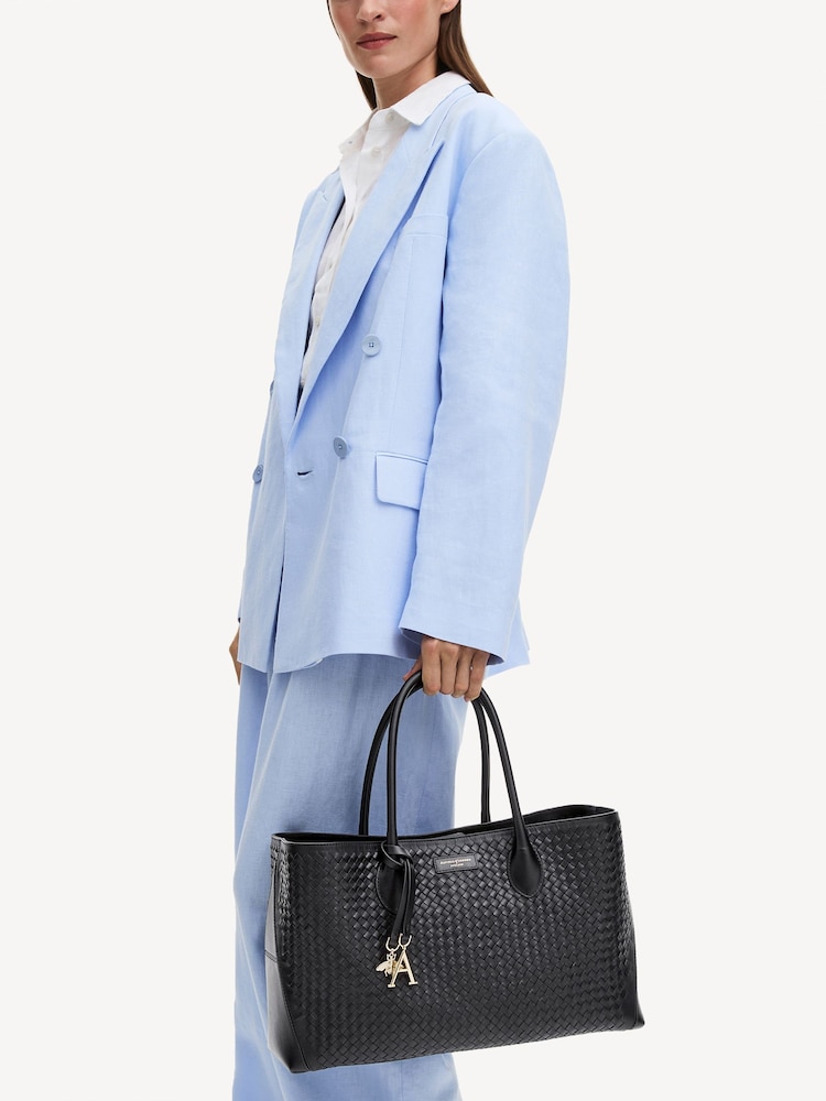Aspinal of London Black London Tote Slot Weave Leather Bag - Image 2 of 5 Aspinal of London Black London Tote Slot Weave Leather Bag - Image 2 of 5