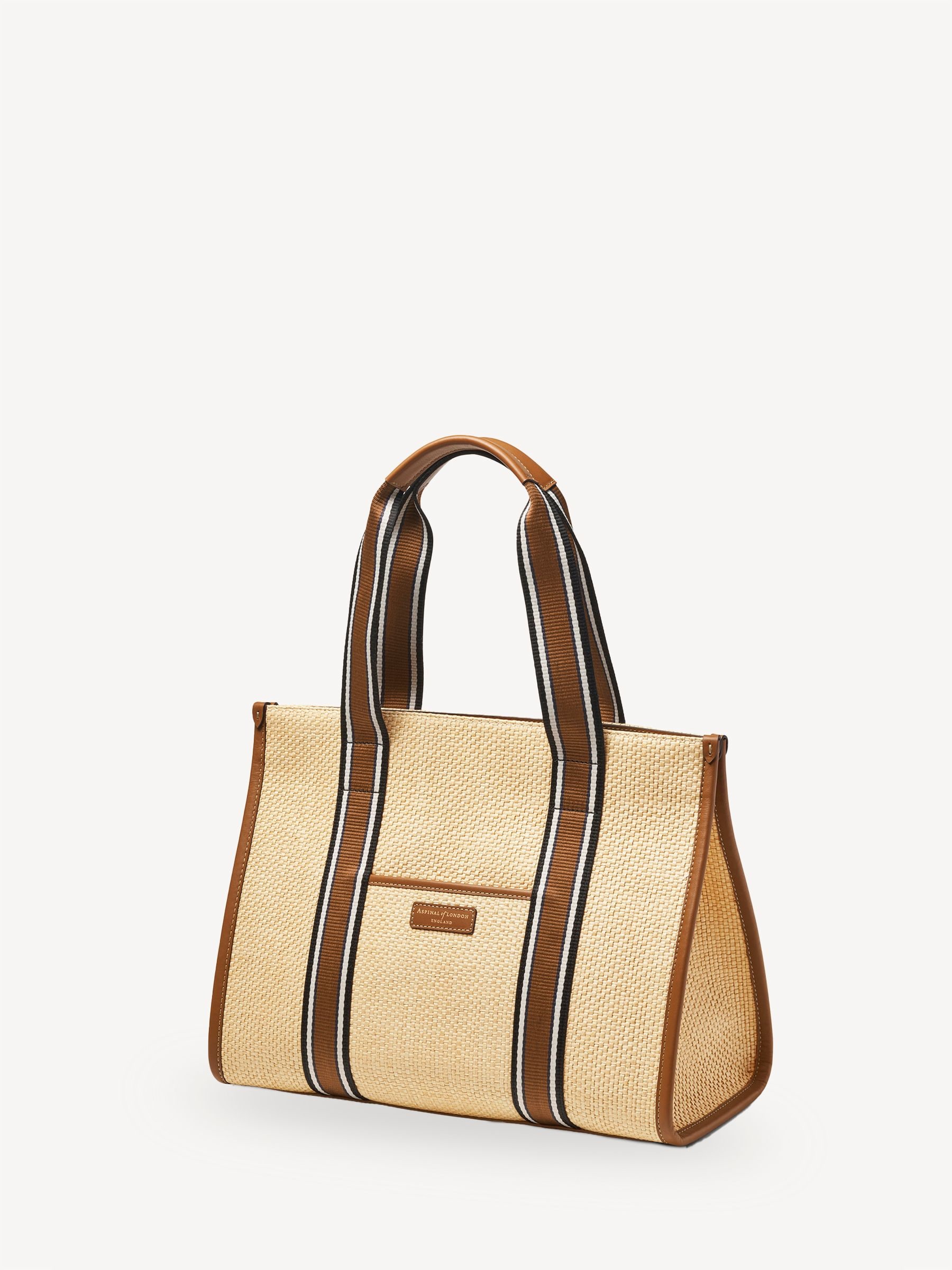 バッグ1 Buy Aspinal of London Brown Henley Raffia & Leather Tote Bag from