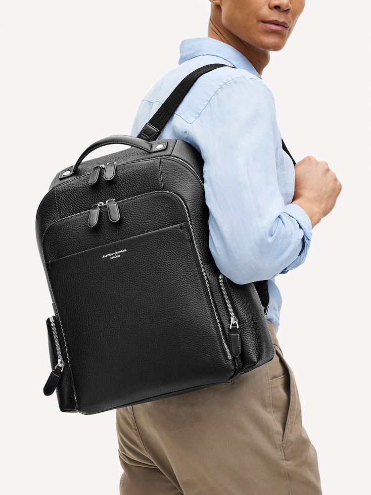 Aspinal of London Black Reporter Zip Backpack Pebble leather Bag - Image 2 of 9