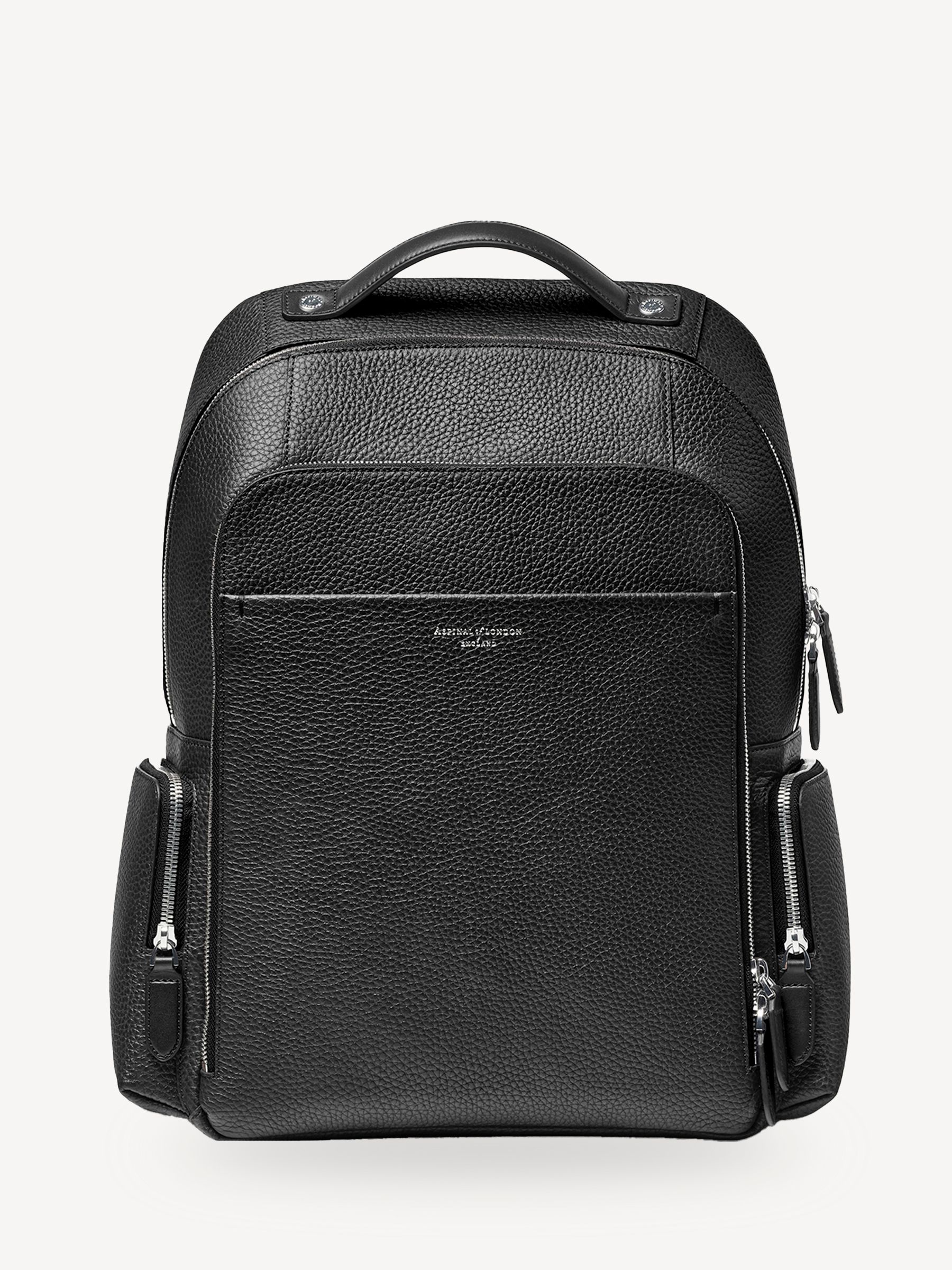 Buy Aspinal of London Black Reporter Pebble Leather Zip Backpack