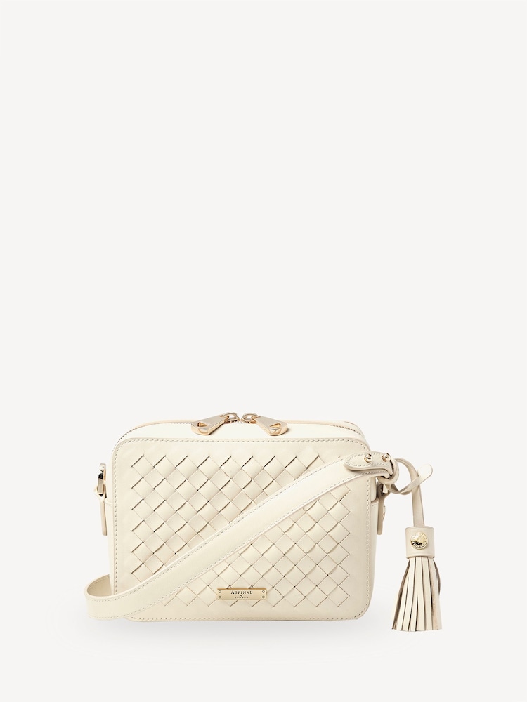Aspinal of London White Slot Weave Leather Camera Bag with Tassel - Image 1 of 7