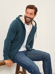 FatFace Teal Blue Borg Lined Zip Through Hoodie - Image 1 of 6