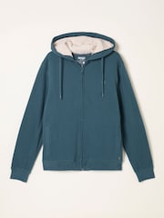 FatFace Teal Blue Borg Lined Zip Through Hoodie - Image 6 of 6