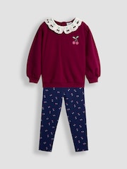 JoJo Maman Bébé Purple Cherry Crochet Collar Sweatshirt & Legging Set - Image 1 of 6