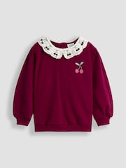 JoJo Maman Bébé Purple Cherry Crochet Collar Sweatshirt & Legging Set - Image 2 of 6
