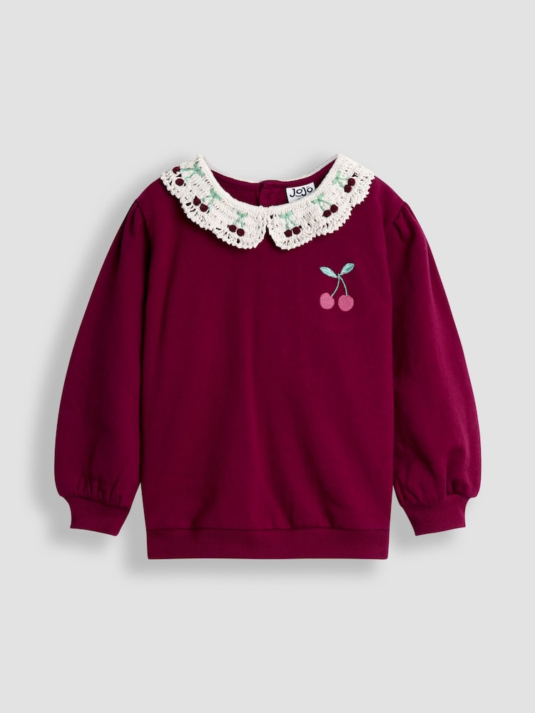 JoJo Maman Bébé Purple Cherry Crochet Collar Sweatshirt & Legging Set - Image 2 of 6
