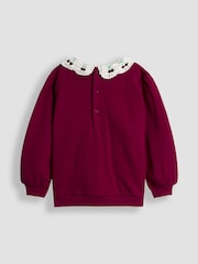 JoJo Maman Bébé Purple Cherry Crochet Collar Sweatshirt & Legging Set - Image 3 of 6