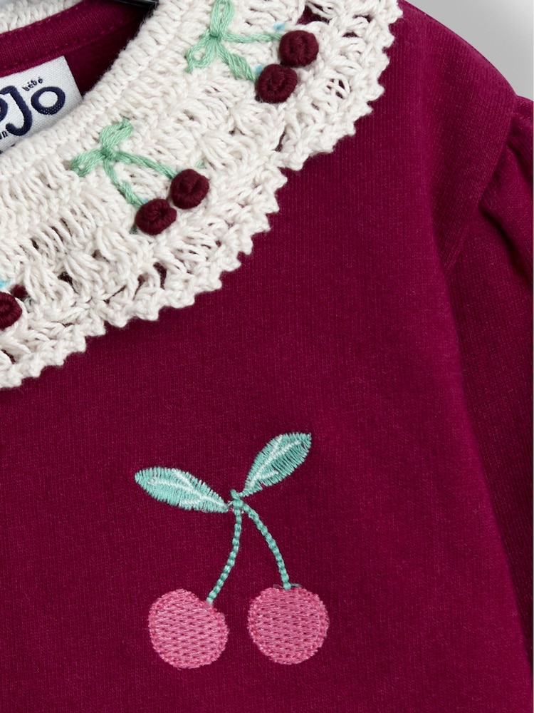 JoJo Maman Bébé Purple Cherry Crochet Collar Sweatshirt & Legging Set - Image 6 of 6