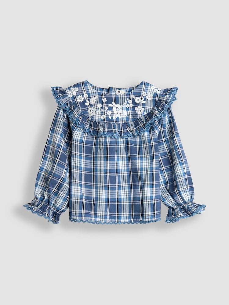 JoJo Maman Bébé Denim Blue Floral Embroidered Blouse & Shorts Set - Image 2 of 7 JoJo Maman Bébé Denim Blue Floral Embroidered Blouse & Shorts Set - Image 2 of 7