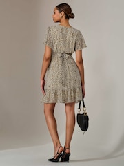 Jolie Moi Cream Chiffon Short Sleeve Tie Waist Mini Dress - Image 2 of 6