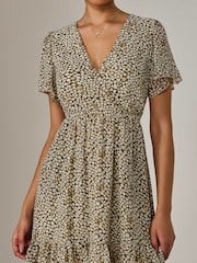 Jolie Moi Cream Chiffon Short Sleeve Tie Waist Mini Dress - Image 3 of 6