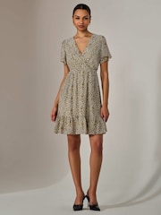 Jolie Moi Cream Chiffon Short Sleeve Tie Waist Mini Dress - Image 6 of 6