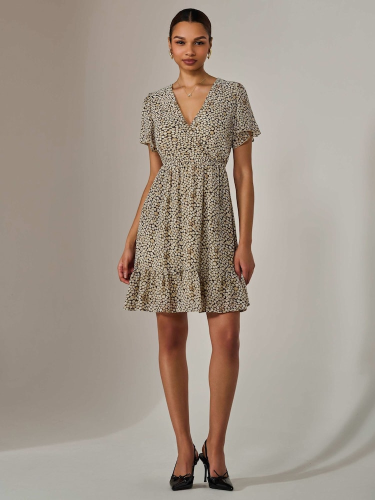 Jolie Moi Cream Chiffon Short Sleeve Tie Waist Mini Dress - Image 6 of 6