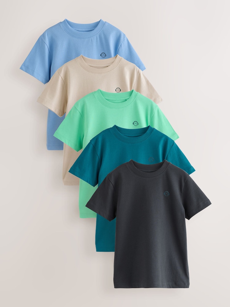 Blue/Green/Cement - Small Short Sleeve Chest Graphic Print T-Shirts 5 Pack (3-16yrs) - Slika 1 iz 10