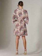 Jolie Moi Cream Chiffon 3/4 Sleeve Mini Dress - Image 2 of 6