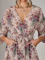 Jolie Moi Cream Chiffon 3/4 Sleeve Mini Dress - Image 3 of 6