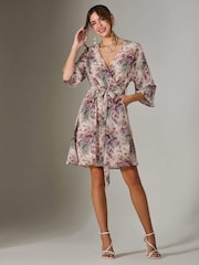Jolie Moi Cream Chiffon 3/4 Sleeve Mini Dress - Image 4 of 6
