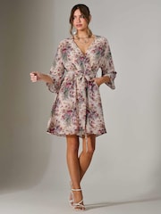 Jolie Moi Cream Chiffon 3/4 Sleeve Mini Dress - Image 5 of 6