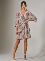 Jolie Moi Cream Chiffon 3/4 Sleeve Mini Dress - Image 6 of 6