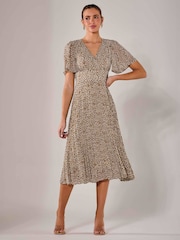 Jolie Moi Cream Chiffon Pleated Wrap Midaxi Dress - Image 1 of 6