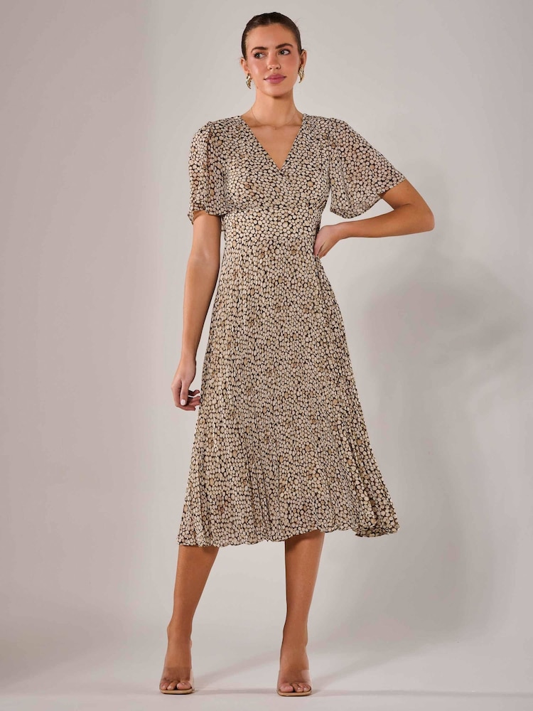 Jolie Moi Cream Chiffon Pleated Wrap Midaxi Dress - Image 1 of 6