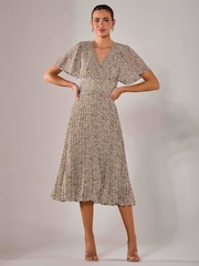 Jolie Moi Cream Chiffon Pleated Wrap Midaxi Dress - Image 4 of 6