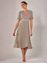 Jolie Moi Cream Chiffon Pleated Wrap Midaxi Dress - Image 5 of 6