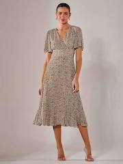 Jolie Moi Cream Chiffon Pleated Wrap Midaxi Dress - Image 6 of 6