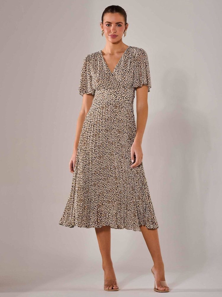 Jolie Moi Cream Chiffon Pleated Wrap Midaxi Dress - Image 6 of 6