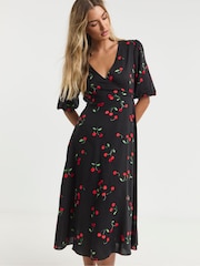 Simply Be Black Wrap Midi Dress - Image 1 of 4