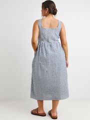 Simply Be Blue Gingham Midi Apron 100% Cotton Dress - Image 2 of 4