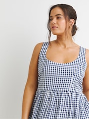 Simply Be Blue Gingham Midi Apron 100% Cotton Dress - Image 3 of 4