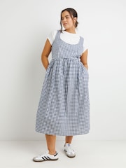 Simply Be Blue Gingham Midi Apron 100% Cotton Dress - Image 4 of 4