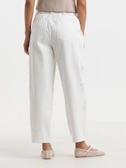 Simply Be White Broderie Barrel 100% Cotton Jeans - Image 2 of 4