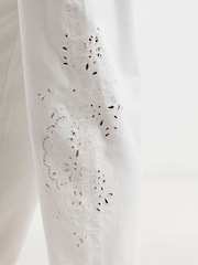 Simply Be White Broderie Barrel 100% Cotton Jeans - Image 3 of 4