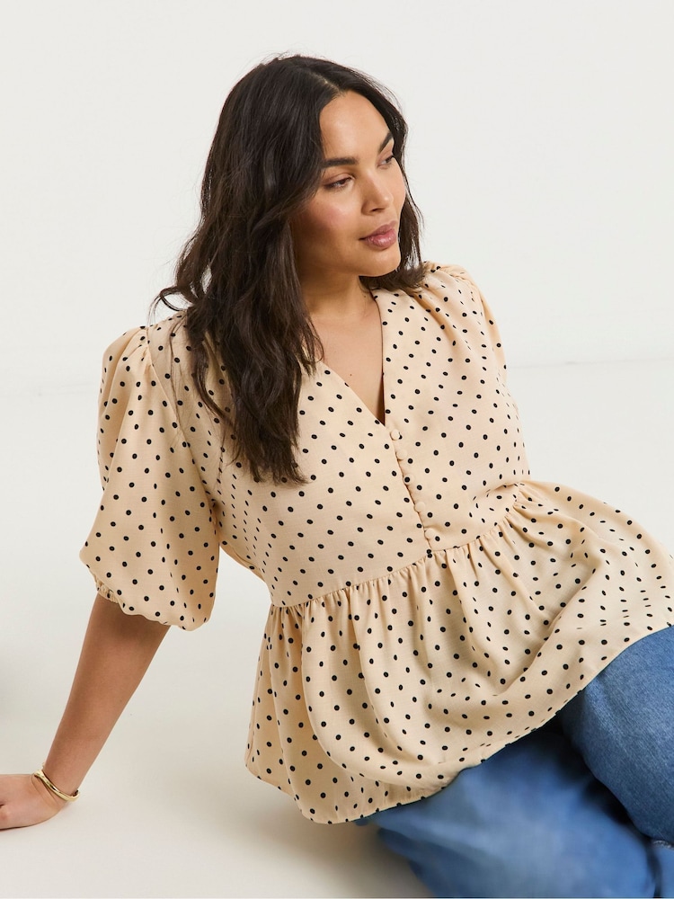 Simply Be Cream Button Through Peplum Blouse - Image 1 of 4 Simply Be Cream Button Through Peplum Blouse - Image 1 of 4