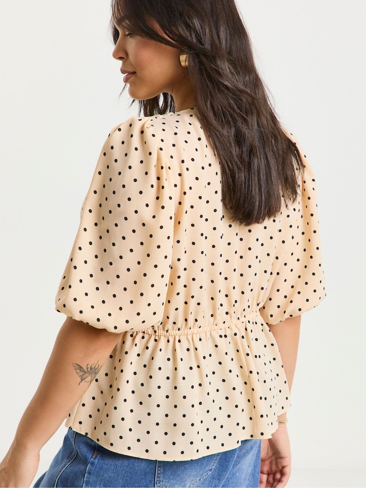Simply Be Cream Button Through Peplum Blouse - Image 2 of 4 Simply Be Cream Button Through Peplum Blouse - Image 2 of 4