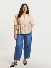 Simply Be Cream Button Through Peplum Blouse - Image 3 of 4