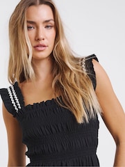 Simply Be Black Shirred Maxi Dress With Scallop Detail - Image 4 of 4