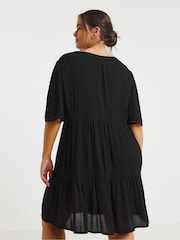 Simply Be Black Crinkle Tiered Ladder Trim Smock Dress - Image 2 of 4