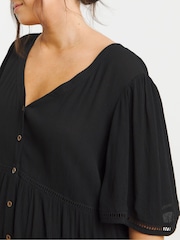 Simply Be Black Crinkle Tiered Ladder Trim Smock Dress - Image 3 of 4