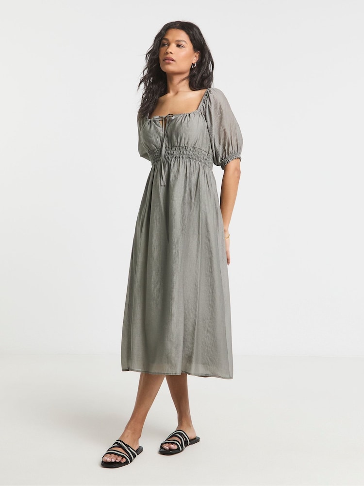 Simply Be Green Shirred Milkmaid Midi Dress - Image 1 of 4