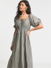 Simply Be Green Shirred Milkmaid Midi Dress - Image 2 of 4